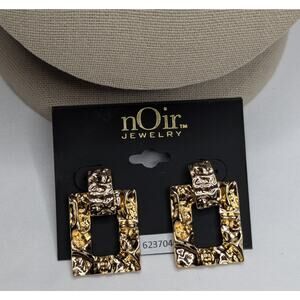 nOir Chunky Gold Hammered Square Drop Earrings